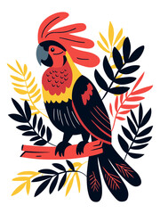 Floral Parrot Bird - Infusing Nature's Beauty with Avian Splendor. Flat Vector Illustration