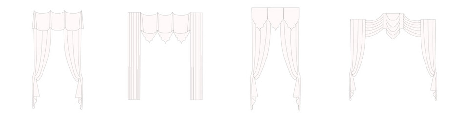 technical sketch of curtains drawn in vector. Window design drawing. Textile interior decoration.