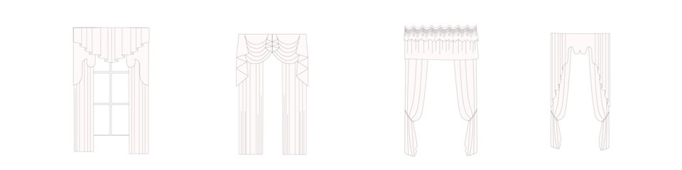 technical sketch of curtains drawn in vector. Window design drawing. Textile interior decoration.