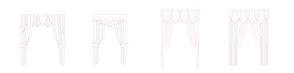 technical sketch of curtains drawn in vector. Window design drawing. Textile interior decoration.