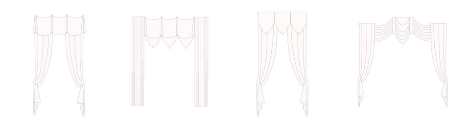 technical sketch of curtains drawn in vector. Window design drawing. Textile interior decoration.