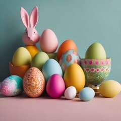 Colorful matte easter eggs background. AI Generative.