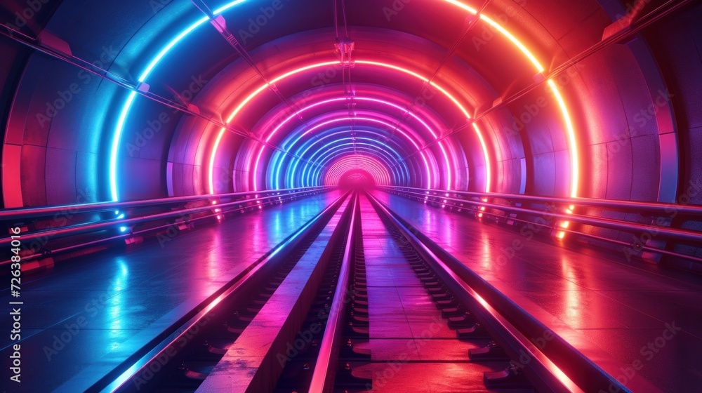 Poster abstract vibrant light tunnel with glowing lines and bokeh effect