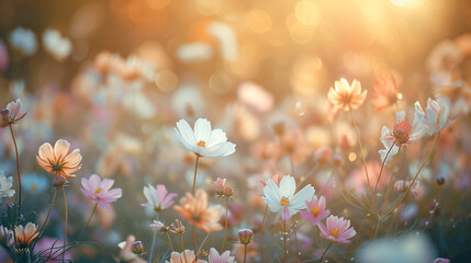 Flower Bed with a Soft, Blurred Background. - obrazy, fototapety, plakaty