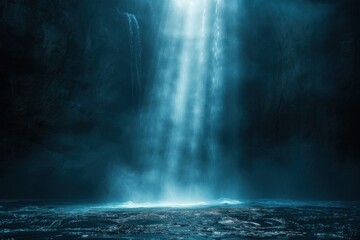 Naklejka premium Sun Rays Piercing Through The Ocean Surface Into The Underwater Cave