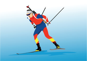 Winter sport silhouettes. Skiing. Color 3d vector  illustration. Hand drawn illustration