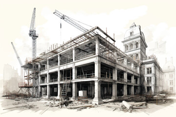 Fototapeta na wymiar Construction of a modern building on a white background