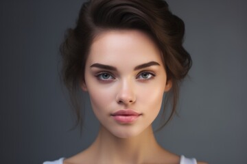 beautiful young woman showing the fresh face, in the style of delicate