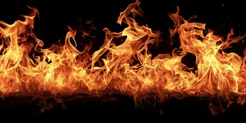 Obraz premium Red Orange Gold Flames Rising up on Black background