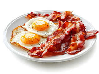 fried eggs with bacon and vegetables