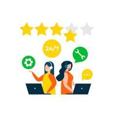 Customer feedback rating, customer consultation hotline. technical support, call center, call processing system. Vector Isolated EPS 10