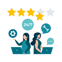 Customer feedback rating, customer consultation hotline. technical support, call center, call processing system. Vector Isolated EPS 10