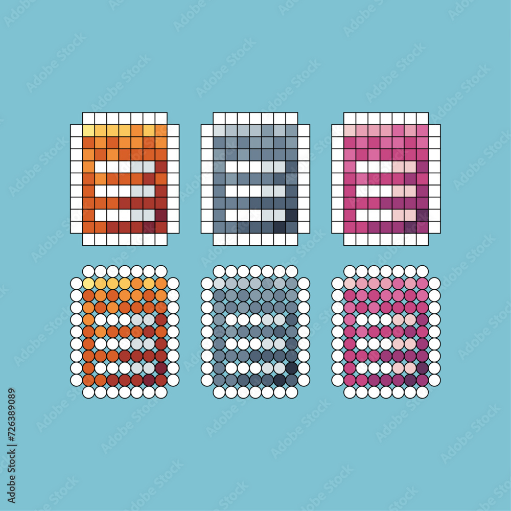 Poster pixel art stroke sets icon of document icon variation color. document icon on pixelated style. 8bits