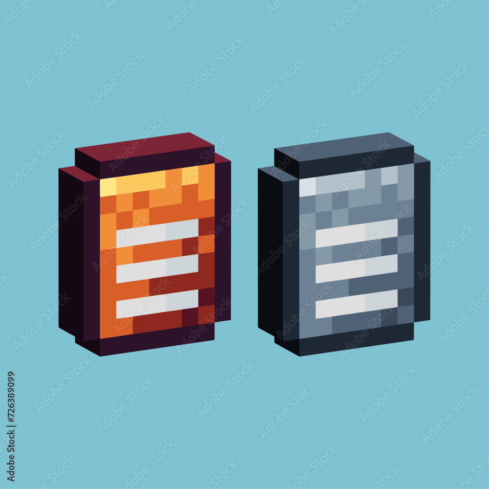 Poster isometric pixel art 3d of document icon for items asset. document icon on pixelated style.8bits perf