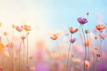 Abstract floral background. Delicate wildflowers in pastel colors - obrazy, fototapety, plakaty