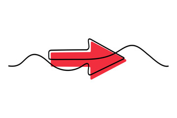 Continuous line drawing of arrow pointing right. One line Arrow pointing right. Arrow pointing right icon. Vector illustration.