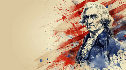 Thomas Jefferson sketch with usa flag and copy space area - AI Generated Abstract Art - obrazy, fototapety, plakaty