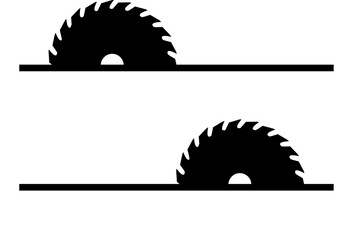 Cartoon circular blades icon or symbol. Drawing half logo. Circular saw blade for woodworking machine, sawing machine. Electric saw, circle. Vector