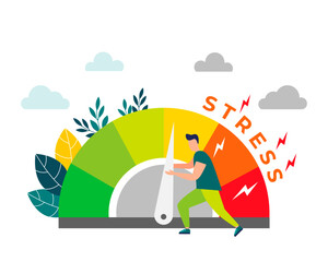 Relieve stress. Stress levels are reduced through the concept of problem solving. Tired of frustration, emotional overload. Vector illustration in flat style .