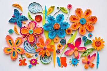 Fototapeta na wymiar vibrant paper quilled shapes showcasing a variety of techniques