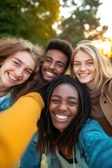 Obraz premium A Group of Friends Grinning for a Camera-Ready Selfie