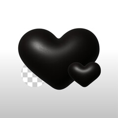 Two black hearts together 3D Al 2020 without background love concept Valentines day