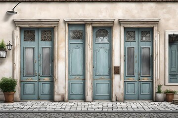 old building facade from european village , ancient storefront - obrazy, fototapety, plakaty
