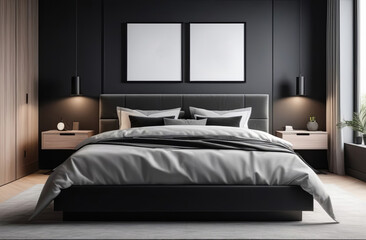 Modern bedroom design in minimalist style with a frame for text or advertising