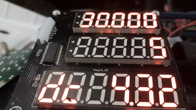 Close up the Digital seven segment display with integrated circuit.