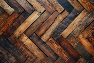 Intricate Herringbone Pattern of a Classic Wooden Parquet Flooring