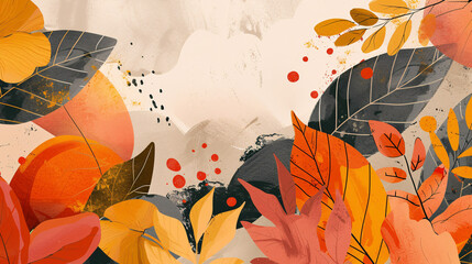 Abstract Autumn Whimsy, Playful and Expressive Composition of Autumn Shapes in a Whimsical and Imaginative Style.