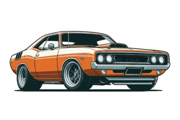 Wall murals Cartoon cars Vintage American muscle car vector illustration, classic retro custom muscle car design template isolated on white background