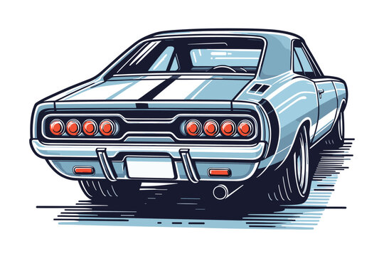 recommend clip art: Vintage American muscle car vector illustration, classic retro custom muscle car design template isolated on white background