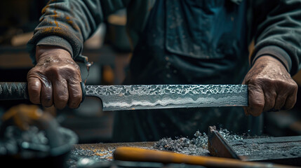 Crafting a sword is an art of precision and passion. Each strike of the hammer, every meticulous detail forged with dedication, transforms raw metal into a masterpiece. - obrazy, fototapety, plakaty