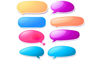Colorful speech bubble set with white border isolated on a transparent background, Text box, Frame talk, Chat box, Speak balloon, Thinking balloon, Message bubble decoration, PNG.

