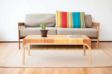natural bamboo coffee table with a straw mat