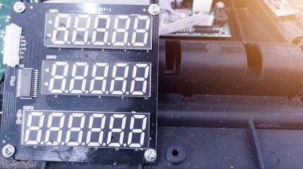 Close up the Digital seven segment display with integrated circuit.