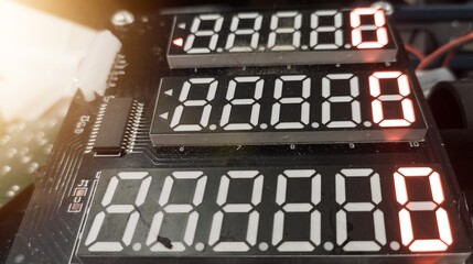 Close up the Digital seven segment display with integrated circuit.
