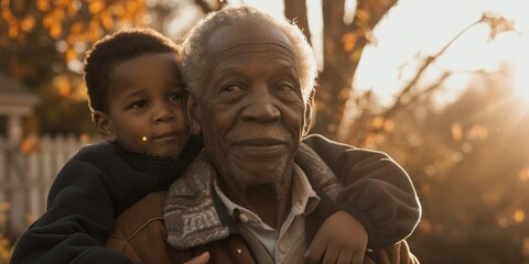 Older Man Holding Young Boy in His Arms
