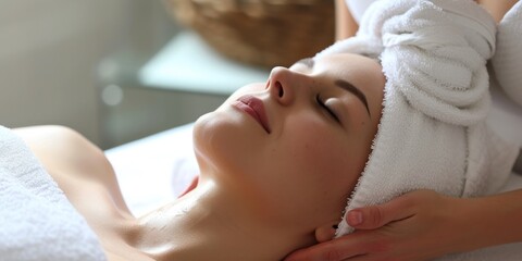 Obraz na płótnie Canvas Woman Receiving Facial Massage at Spa