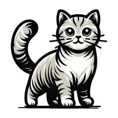Fototapeta premium Cute adorable cat cartoon character vector illustration, funny kitty flat design template isolated on white background