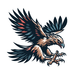 Obraz premium Wild animal bird of prey, raptor bird vector design illustration, hawk eagle falcon logo flat design template isolated on white background