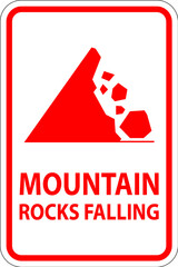 Obraz premium Road Warning Sign, Mountain Rocks Falling Symbol