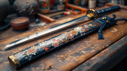 Fototapeta na wymiar Experience precision with Katana Detailing. Unleash the artistry in every stroke, crafting blades with meticulous detail. Elevate your collection with the essence of Japanese craftsmanship and razor-s