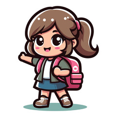 Cute little children stand with backpack, smiling kid heading to school cartoon character, vector illustration isolated on white background