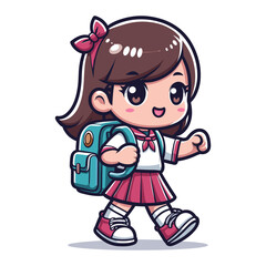 Cute little children stand with backpack, smiling kid heading to school cartoon character, vector illustration isolated on white background