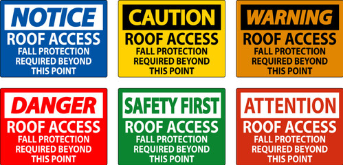 Danger Sign, Roof Access, Fall Protection Required Beyond This Point