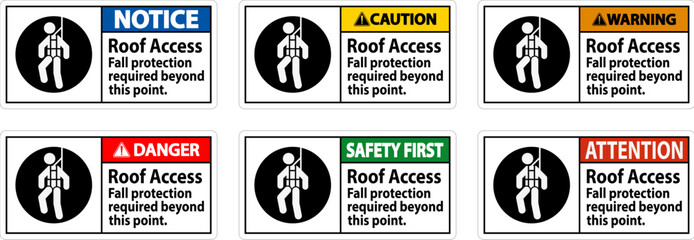 Naklejka premium Warning Sign, Roof Access - Fall Protection Required Beyond This Point
