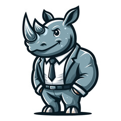 Fototapeta premium Strong athletic muscle body rhinoceros wild animal mascot design vector illustration, logo template isolated on white background