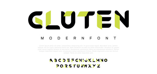 Gluten Creative modern urban alphabet font. Digital abstract moslem, futuristic, fashion, sport, minimal technology typography. Simple numeric vector illustration - obrazy, fototapety, plakaty